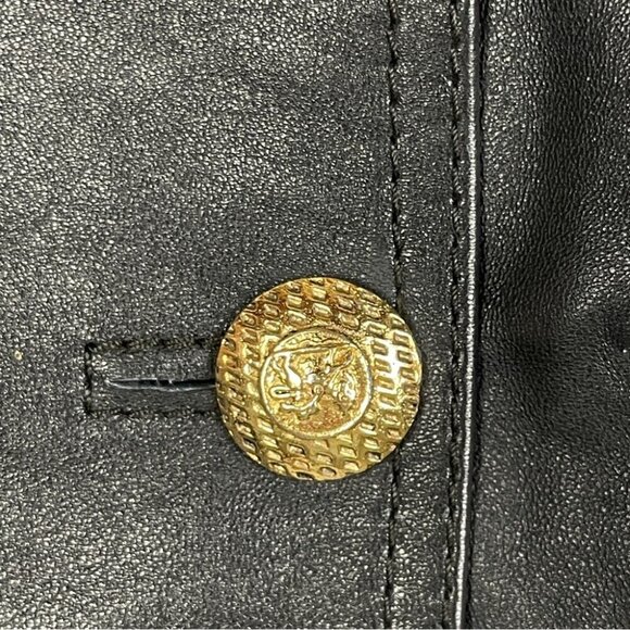 ❌SOLD❌ Black 100% Leather Wrap pencil skirt gold buttons office Made in Italy - Picture 5 of 8